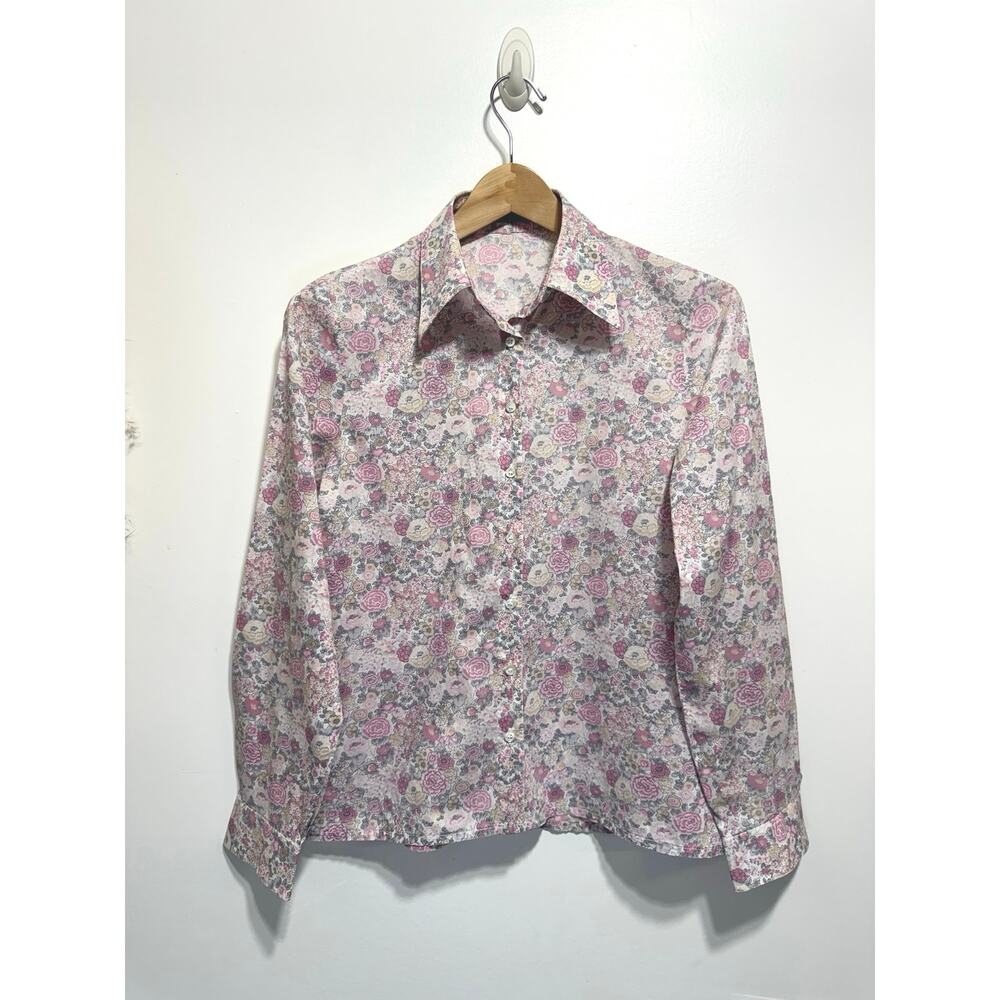 Vintage 70's Cacharel Liberty Elysian Day Pink Floral Print Button-up Shirt XS/S